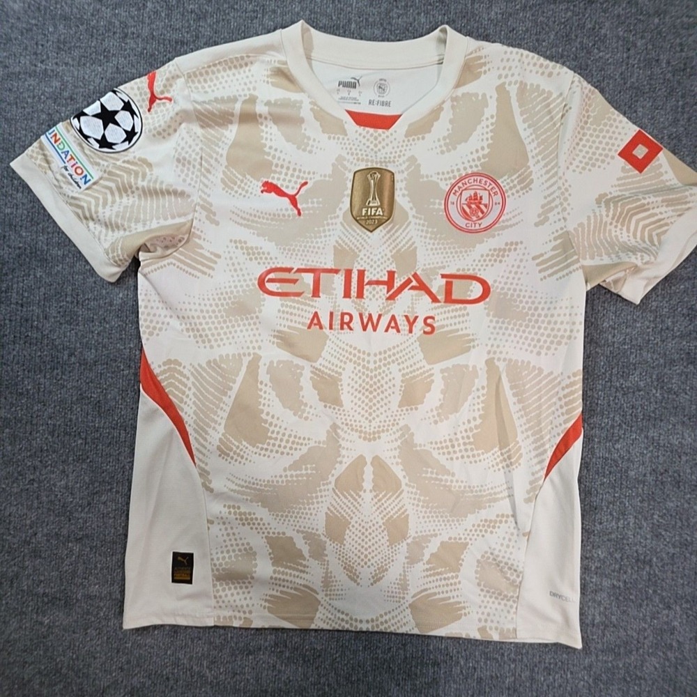 Manchester City Jersey Mens Large Beige Soccer Football Puma Ederson 31